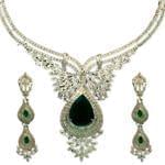 سرویس جواهر طلا سفید با نگین زمرد و الماس تراش برلیان مدل: bset2095