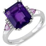 انگشتر جواهر طلا سفید با نگین آمتیس و الماس برش برلیان: مدل rgf1297