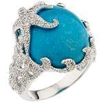 انگشتر جواهر طلا سفید با نگین فیروزه و الماس برش برلیان: مدل rgf1298