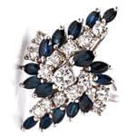 انگشتر جواهر طلا سفید با نگین یاقوت کبود و الماس تراش مارکیز: مدل rgf1300