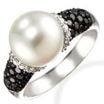 انگشتر جواهر طلا سفید با نگین مروارید و الماس برش برلیان: مدل rgf1302