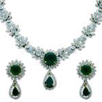 ddسرویس جواهر طلا سفید با نگین زمرد و الماس تراش برلیان مدل: bset2099