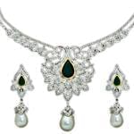 سرویس جواهر با نگین زمرد، مروارید و الماس تراش برلیان مدل: bset2102