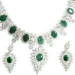 سرویس جواهر طلا سفید با نگین زمرد و الماس تراش  برلیان مدل: bset2104