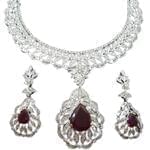 سرویس جواهر طلا سفید با نگین یاقوت قرمز و الماس تراش برلیان مدل: bset2107