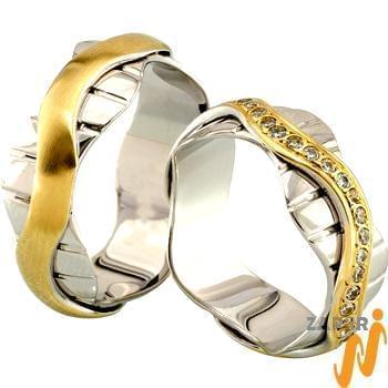حلقه ست ازدواج طلا با نگین الماس تراش برلیان مدل: srd1206