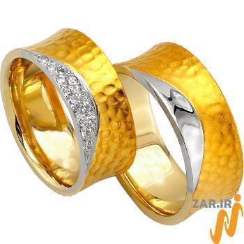 حلقه ست ازدواج طلا با نگین الماس تراش برلیان مدل: srd1207
