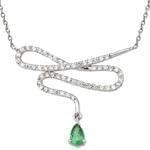 گردنبند طلا سفید با نگین زمرد و الماس تراش برلیان مدل: ndf1223
