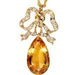 گردنبند جواهر با نگین سیترین و الماس تراش برلیان مدل: ndf1225