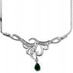 گردنبند طلا سفید با نگین الماس تراش برلیان و زمرد مدل: ndf1227