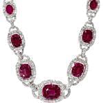 گردنبند طلا سفید با نگین یاقوت قرمز و الماس تراش برلیان مدل: ndf1232