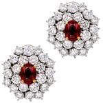 گوشواره جواهر با نگین یاقوت قرمز و الماس تراش برلیان طرح گل مدل: edf1205