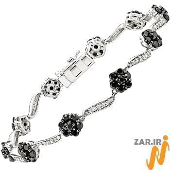 دستبند جواهر الماس تراش برلیان سیاه و سفید طرح گل (flower) مدل: bdf1150