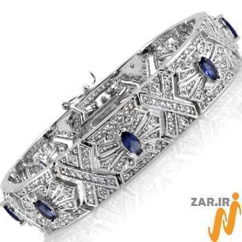دستبند جواهر یاقوت کبود و الماس تراش برلیان مدل: bdf1158