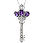 آویز جواهر با نگین آمتیس و الماس تراش برلیان طرح کلید مدل: npdf1176