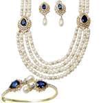 سرویس جواهر عروسی با نگین مروارید، یاقوت و الماس تراش برلیان مدل: bset2119