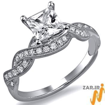 حلقه عروسی و نامزدی جواهر با نگین الماس تراش پرنس مدل : eng2060 