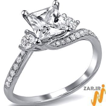 حلقه عروسی و نامزدی جواهر با نگین الماس تراش پرنس مدل : eng2068