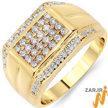 انگشتر مردانه طلا زرد با نگین الماس تراش برلیان: مدل rgm1298