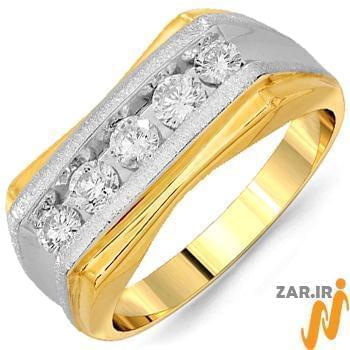 حلقه مردانه طلا زرد و سفید با نگین الماس تراش برلیان: مدل wrgm1278