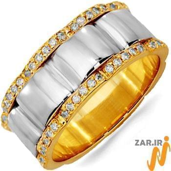 حلقه مردانه طلا زرد و سفید با نگین الماس تراش برلیان: مدل wrgm1281