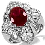 انگشتر جواهر یاقوت قرمز و الماس برش برلیان و باگت: مدل rgf1315