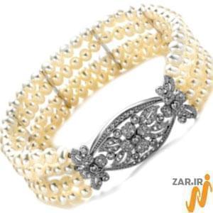 دستبند مروارید و الماس با طلای سفید: مدل bgf1137