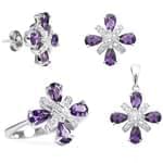 نیم ست انگشتر، آویز و گوشواره با نگین برلیان و آمتیس مدل: hsdf1231