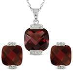 نیم ست آویز و گوشواره جواهر با نگین برلیان و گارنت مدل: hsdf1237