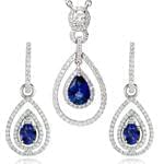 نیم ست آویز و گوشواره جواهر با نگین برلیان و یاقوت کبود مدل: hsdf1239