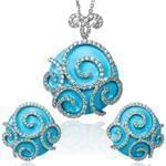 نیم ست آویز و گوشواره جواهر با نگین برلیان و فیروزه مدل: hsdf1243