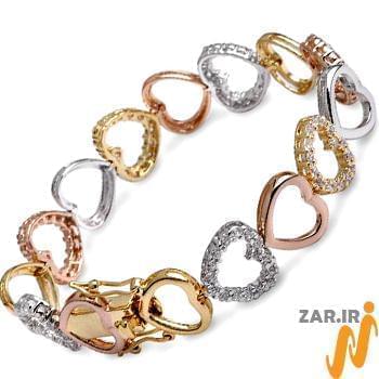 دستبند طلا با نگین الماس تراش برلیان طرح قلب مدل: bdf1164