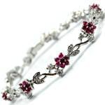 دستبند جواهر یاقوت قرمز و الماس تراش برلیان طرح گل مدل: bdf1165