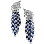 گوشواره جواهر با نگین یاقوت کبود و الماس تراش برلیان و باگت مدل: edf1220