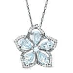 آویز جواهر با نگین آکوامارین و الماس تراش برلیان طرح گل مدل: npdf1186 