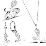 نیم ست انگشتر، آویز و گوشواره الماس تراش برلیان طرح پروانه: مدل hdset2003