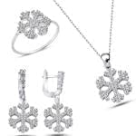 نیم ست انگشتر، آویز و گوشواره الماس تراش برلیان طرح برف: مدل hdset2004