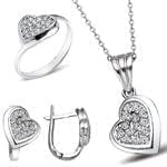 مدل نیم ست انگشتر، آویز و گوشواره الماس تراش برلیان طرح قلب