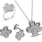 نیم ست انگشتر، آویز و گوشواره الماس تراش برلیان طرح گل: مدل hdset2007