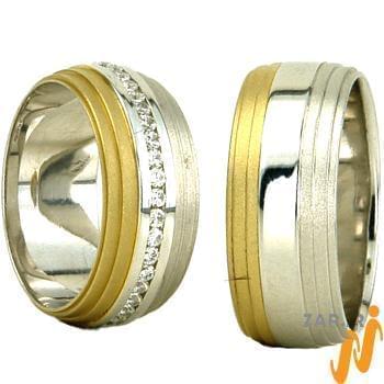 حلقه ست عروسی طلا با نگین الماس تراش برلیان مدل: srd1219
