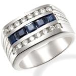 انگشتر مردانه جواهر با نگین یاقوت کبود و الماس تراش برلیان: مدل rgm1326