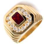 انگشتر طلا و جواهر با نگین یاقوت قرمز و الماس تراش برلیان: مدل rgm1332