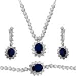 سرویس جواهر عروسی با نگین یاقوت کبود و الماس تراش برلیان مدل: bset2130