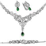 سرویس جواهر عروسی با نگین زمرد و الماس تراش برلیان مدل: bset2132