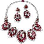 ddسرویس جواهر طلا سفید با نگین یاقوت و الماس تراش برلیان مدل: bset2113