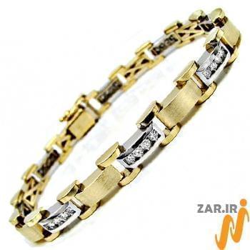 دستبند مردانه جواهر با نگین الماس تراش برلیان با طلای زرد و سفید مدل: bdm1047