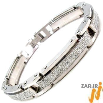 مدل دستبند مردانه جواهر با نگین الماس و طلای سفید 