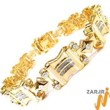 دستبند مردانه جواهر با نگین الماس تراش برلیان و طلای زرد مدل: bdm1049