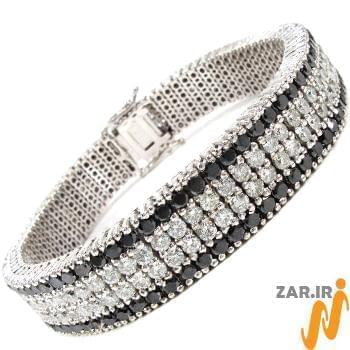 دستبند مردانه جواهر با نگین الماس تراش برلیان و یاقوت مشکی مدل: bdm1050