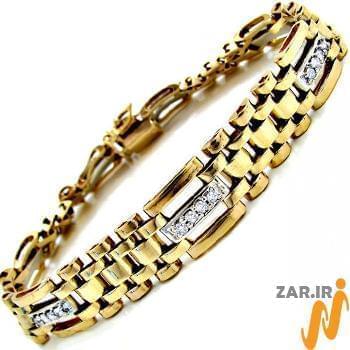 دستبند مردانه جواهر با نگین الماس و طلای زرد مدل: bdm1051